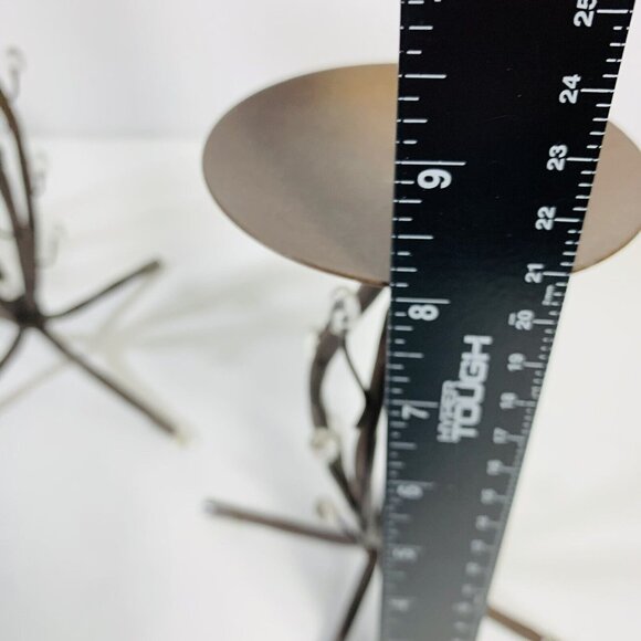 Trio Of Decorative Iron Candle Holders Metalware Brown Clear Teardrops Elements - Picture 11 of 11